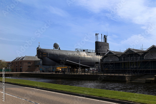 Bild auf Leinwand Vintage military submarine on display in the Netherlands in Europe, in the city