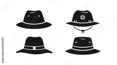 Collection of boonie hat and tactical sun hat silhouettes for fishing hunting and outdoor activities