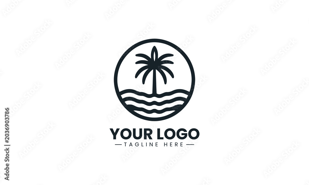 Fototapeta premium A linear palm tree is enclosed by a circular sun frame coastal