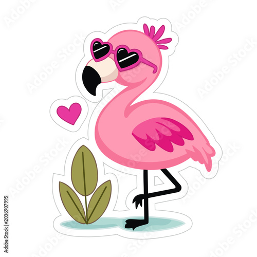 Flamingo with sunglasses. Vector Illustration for printing, backgrounds, covers and packaging. Image can be used for greeting cards, posters, stickers and textile. Isolated on white background.