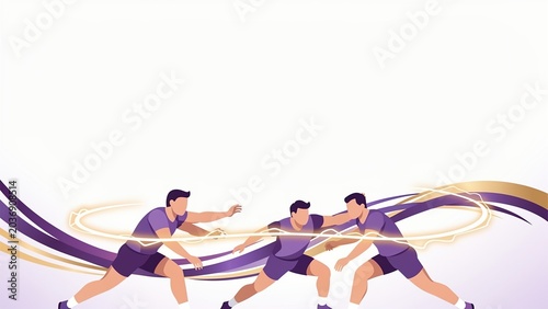 Abstract Vector Illustration of Three Dynamic Athletes with Glowing Energy Waves Representing Synergy and High Performance