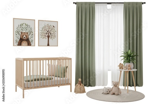Cozy and modern nursery with crib and decorative elements