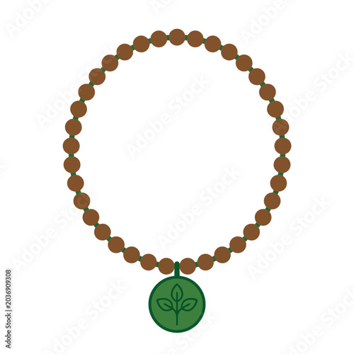 Spiritual Mala Beads with Green Leaf Charm