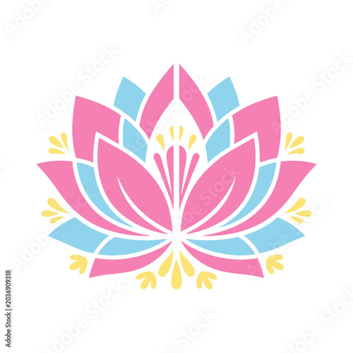 Stylized Pink and Blue Lotus Flower Vector Icon