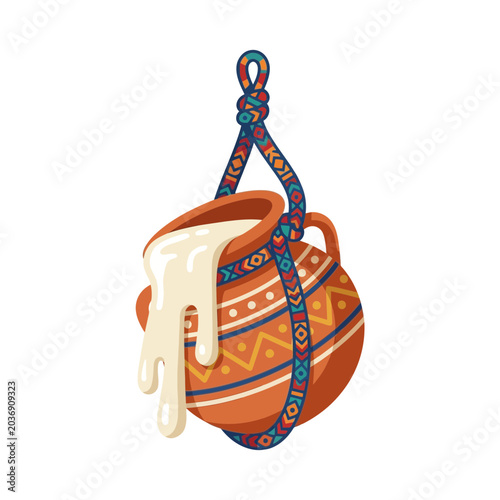 Traditional Decorated Hanging Pot with Milk Overflowing