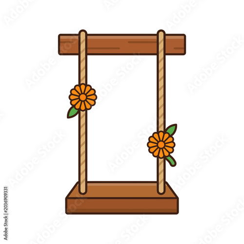 Floral Wooden Swing Frame Illustration with Orange Flowers
