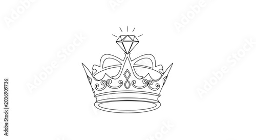 Fotografia Diamond Crown Icon - Royal Symbol of Power and Luxury, Minimalist Outline