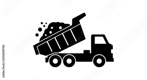 Minimal black silhouette icon, simple flat vector, bold black shape, no, no shading dump truck icon tipping load silhouette on a, flat icon style