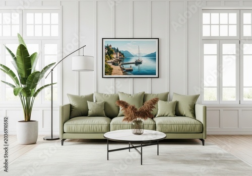 Modern living room with cozy sofa and elegant decor