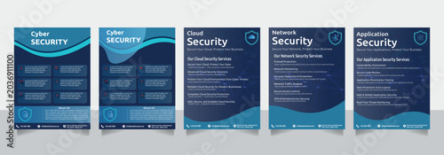 Cybersecurity Flyers with Network, Cloud, Application Icons in a Digital Grid