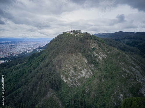 Aerial view of Monserrate mountain in Bogota
