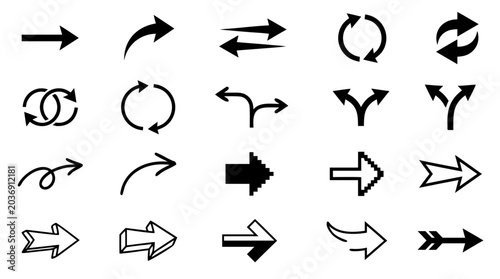 Arrows Vector Icons Set with Multiple Curved and Straight Directions for Ui Navigation and Motion Graphics