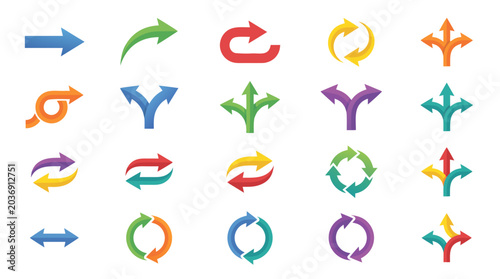 Photos Arrows Curved Vector Icon Set with Multiple Directions for Navigation, Refresh,