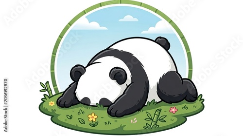 Cute Cartoon Giant Panda Lying on Ground Vector Illustration Design
