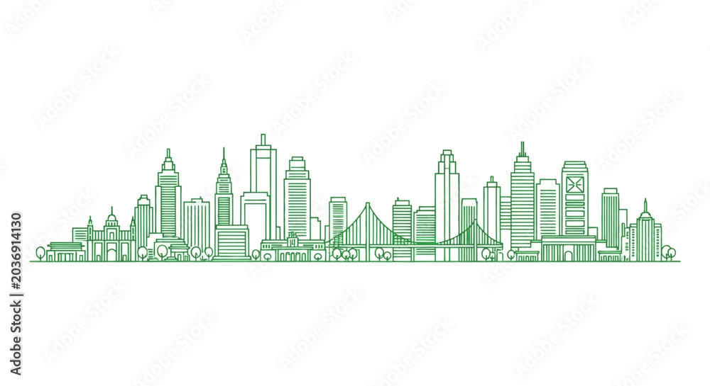 Fototapeta premium Green City Skyline Panorama Illustration