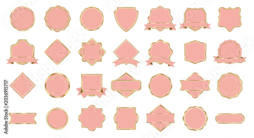 Set of Pink and Gold Vintage Labels and Badges - Blank Decorative Elements