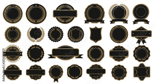 Set of Retro Badges and Seals, Vintage Emblems, Labels and Ribbons
