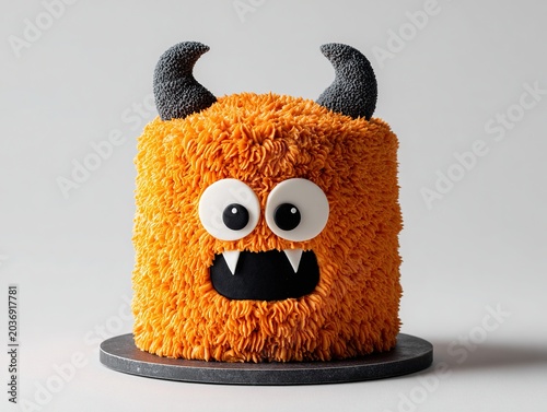 Creative Birthday Monster Cake with Horns Eyes and Textured Buttercream Design