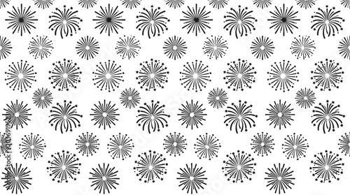 Tableau sur toile Geometric sunburst pattern of circular radial motifs in a seamless grayscale background for design and texture use