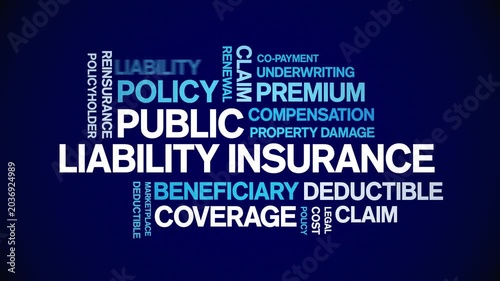 Public Liability insurance animated word cloud-text design animation tag kinetic typography seamless loop.