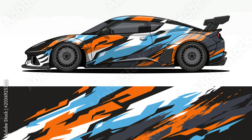 Fotografie Colorful racing car with dynamic paint design.