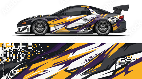 Quadro su tela Colorful racing car with dynamic design wrap.