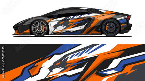 Tableau sur toile Dynamic sports car with vibrant abstract design.