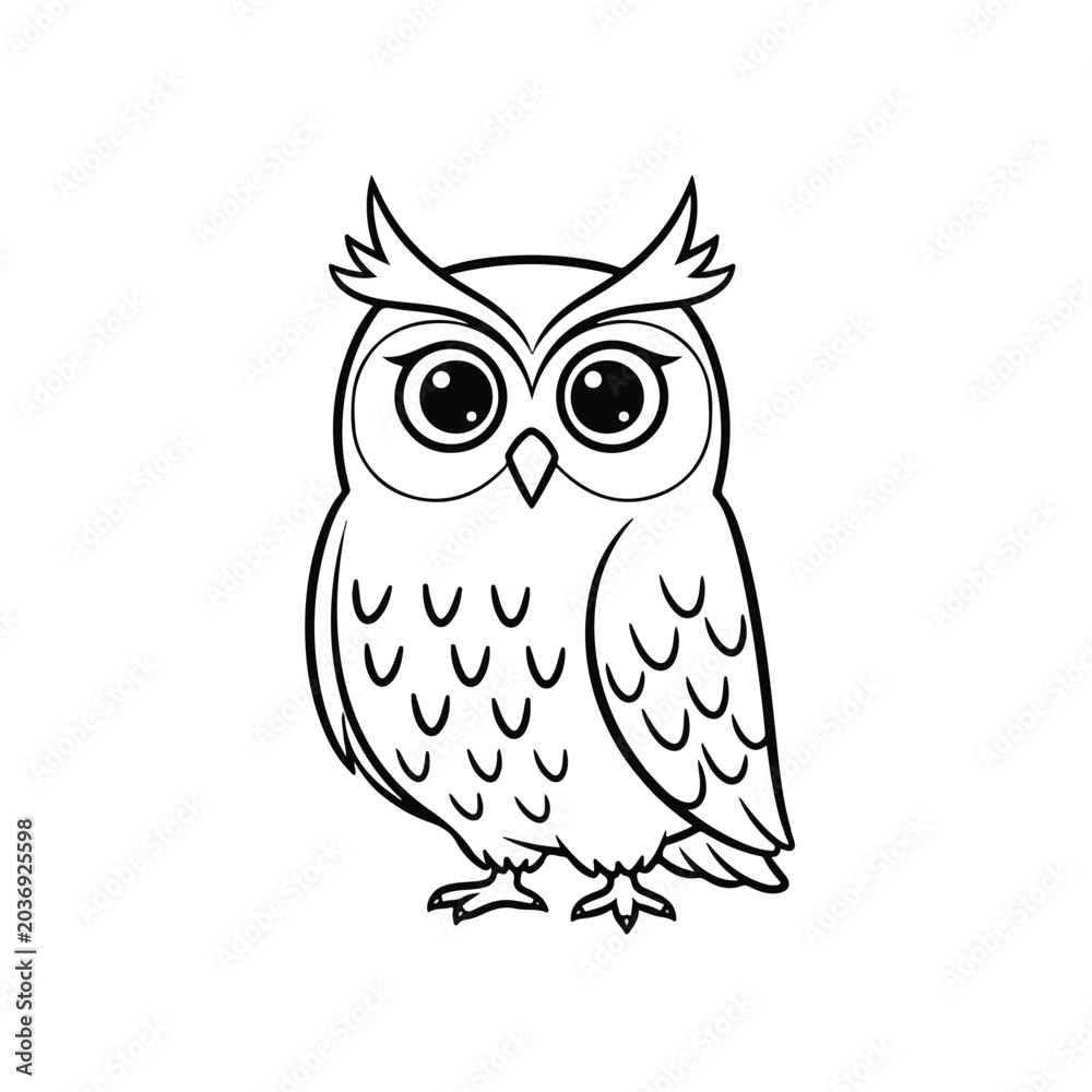 Obraz premium Cartoon owl with big eyes standing.