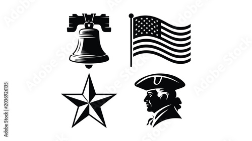 Obraz na plátně Vintage american patriotic symbols set including liberty bell usa flag star and