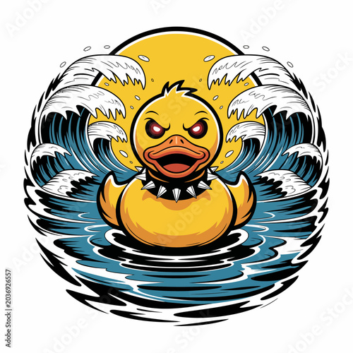Bild auf Leinwand Furious Yellow Cartoon Duck Character.