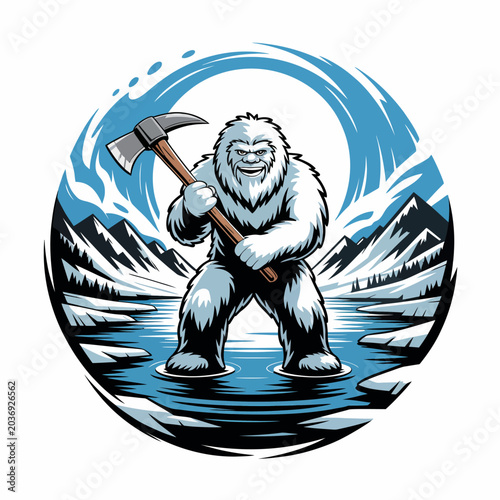 Bild auf Leinwand Bigfoot holding an ice axe strong.