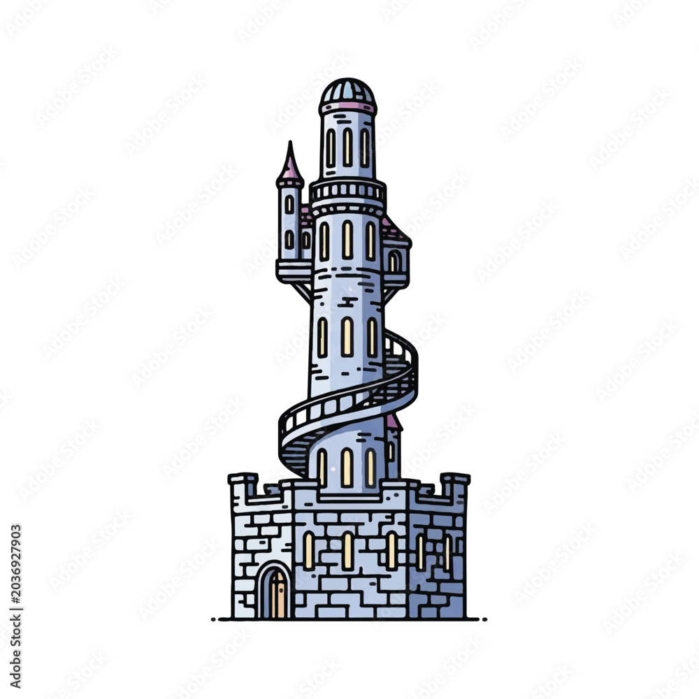 Obraz premium Fantasy castle tower with spiral staircase.