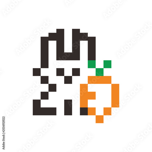 Little rabbit and carrot in pixel art