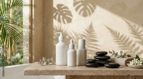 Still life of candles with spa wellness items for relaxation aromatherapy bath care cosmetics and hygiene products