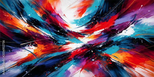 Billede på lærred Abstract colorful fractal background with flowing light lines, vibrant spectrum