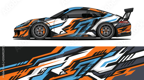 Photography Colorful Racing Car with Dynamic Pattern Design.