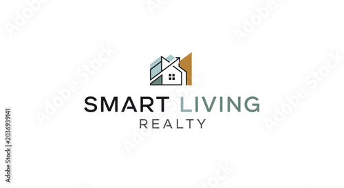 Modern real estate logo design with geometric house icon on white background