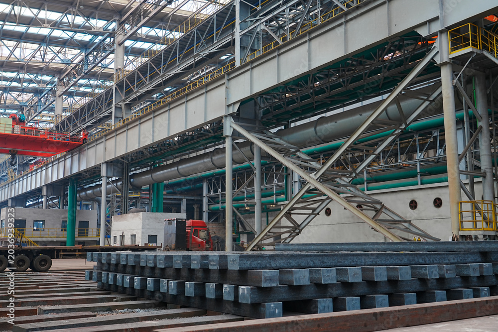 Naklejka premium The steel billets in the rolling mill are neatly arranged together
