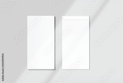 DL envelope mockup with elegant organic shadow overlay isolated on background, clean stationery composition for branding, business, corporate identity, mailing design, invitation layout, presentation