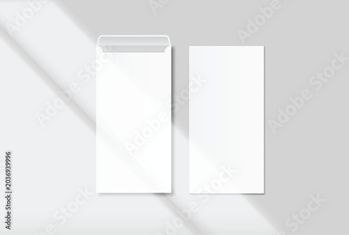 DL envelope mockup with elegant organic shadow overlay isolated on background, clean stationery composition for branding, business, corporate identity, mailing design, invitation layout, presentation