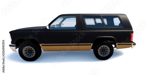 Fotografi 3D render of a generic classic 1990s style sport utility vehicle (SUV) with a tw