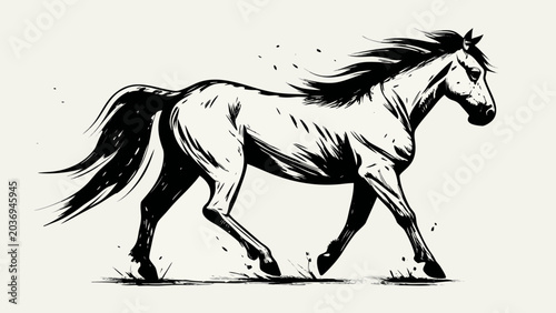 Fotografie Horse illustration in ink style with dynamic lines and shading