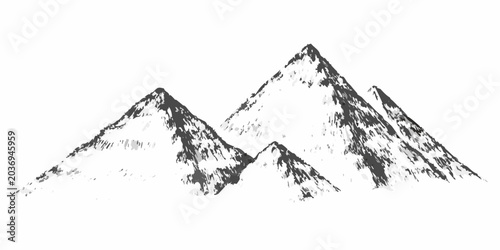 Canvas-taulu Mountain range silhouette in grayscale pencil sketch style on white background