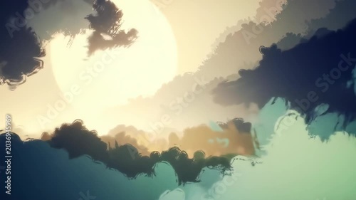 Dynamic Abstract Painterly Sky Landscape with Shifting Clouds and Radiant Golden Light.