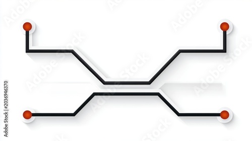 Abstract digital network connections diagram with red nodes and intersecting geometric lines for infographics and tech visuals