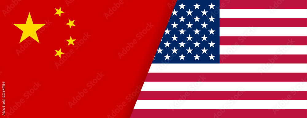 Obraz premium 中国とアメリカの国旗コンビネーションデザイン 国際関係イラスト素材 China and USA Flag Combination International Relations Illustration Design 