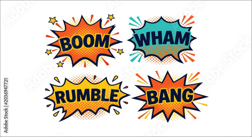 Canvastavla Comic Book Speech Bubbles With Onomatopoeia Colorful Vector Illustration onomato
