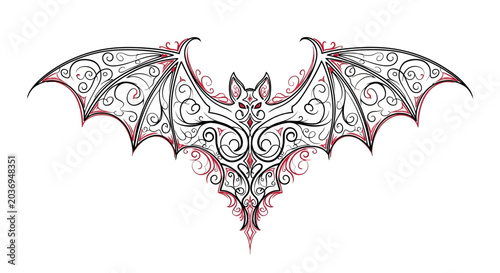 Elegant Ornamental Bat Tattoo Design with Filigree Wings