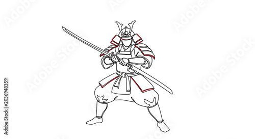Bild auf Leinwand Samurai Warrior Drawing with Swords, Traditional Japanese Armor, Martial Arts Fi