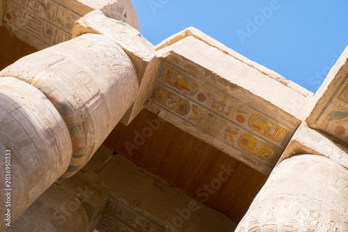 Hypostyle Hall with huge columns in Karnak temple in Luxor, Egypt